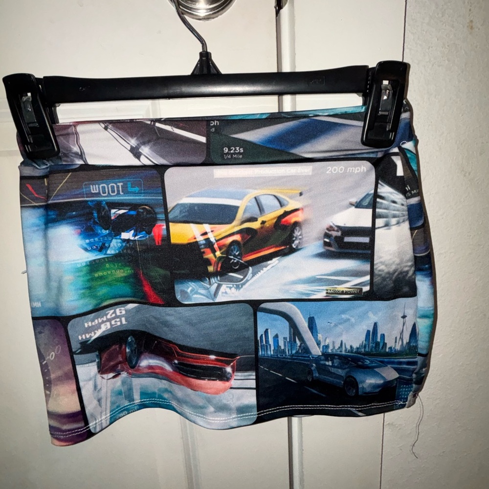 Fashion Nova Blue and Black Graphic Skirt